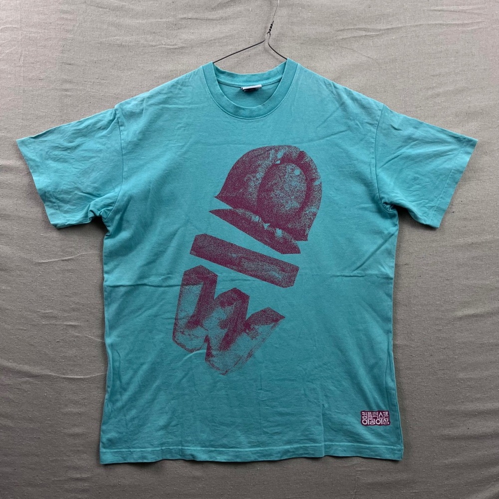 WhoJungWoo x Kasina Teal Graphic T-Shirt Men Medium Made in USA Seoul Streetwear